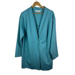 Elements‎ Isaac Mizrahi Live! Knit Cardigan Blazer Aqua Blue Travel Office Chic